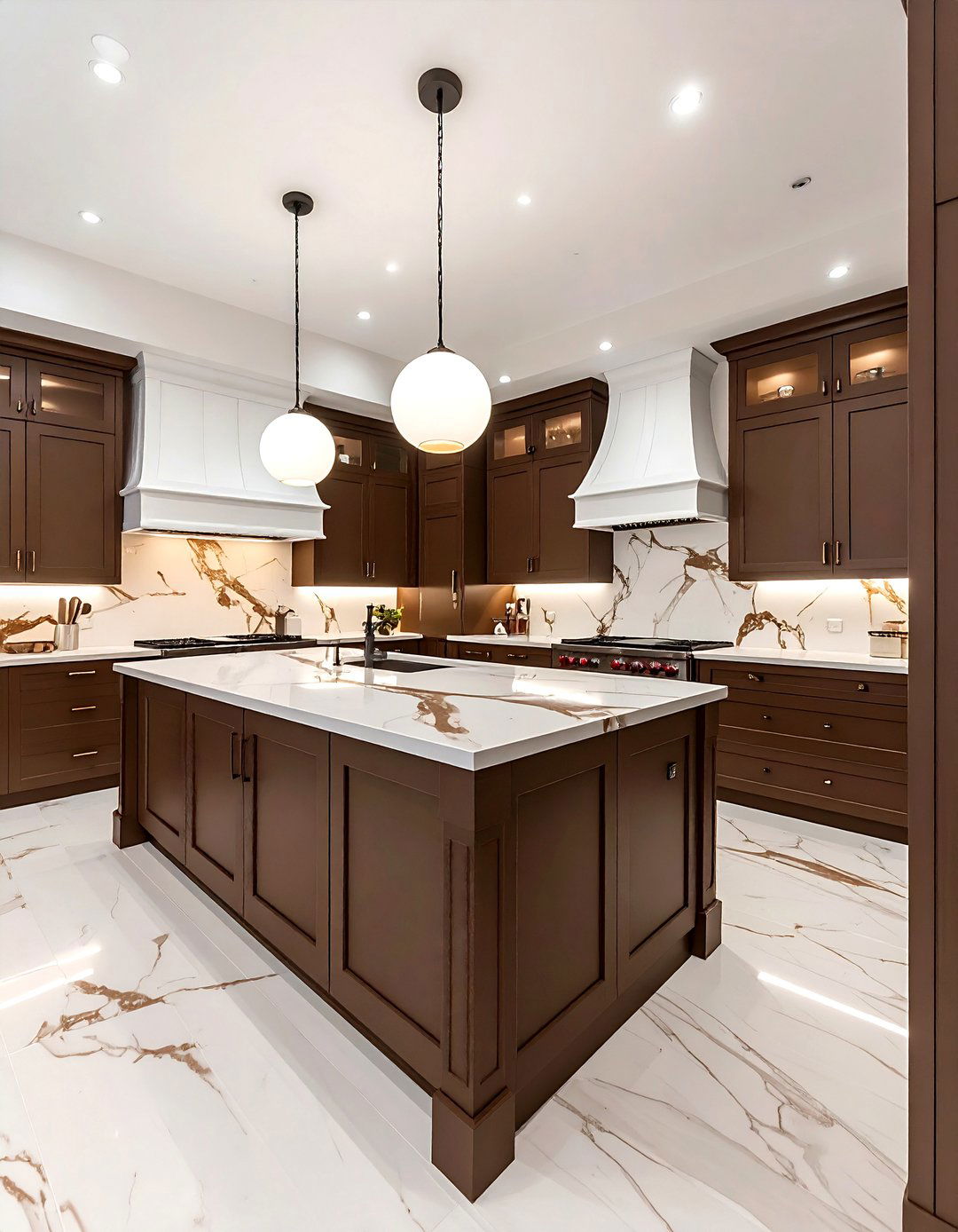 Chocolate brown kitchen cabinets with white accents - 30 brown and white kitchen ideas