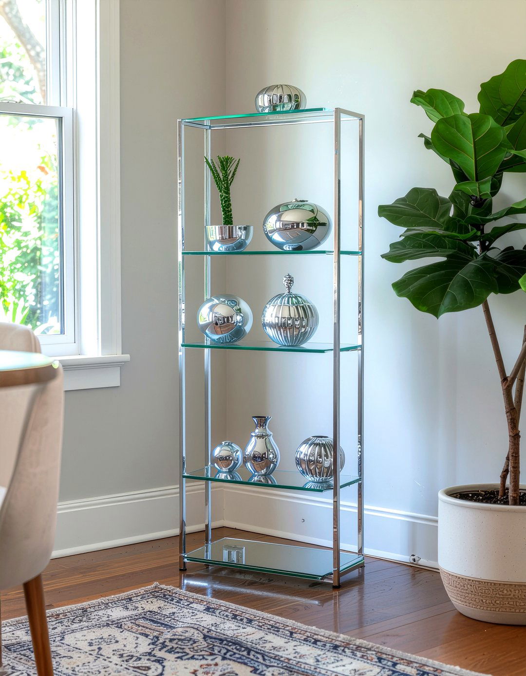Chrome Corner Shelf - 30 chrome accent dining room ideas