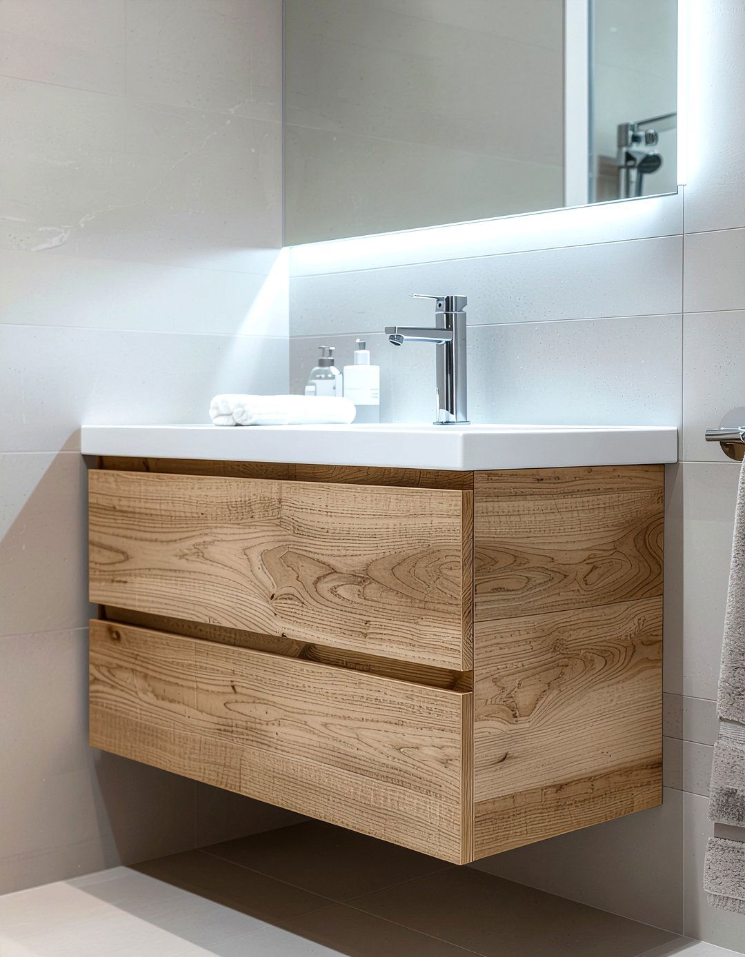 Chrome Faucet And Light Wood - 30 bathroom finish mixing ideas