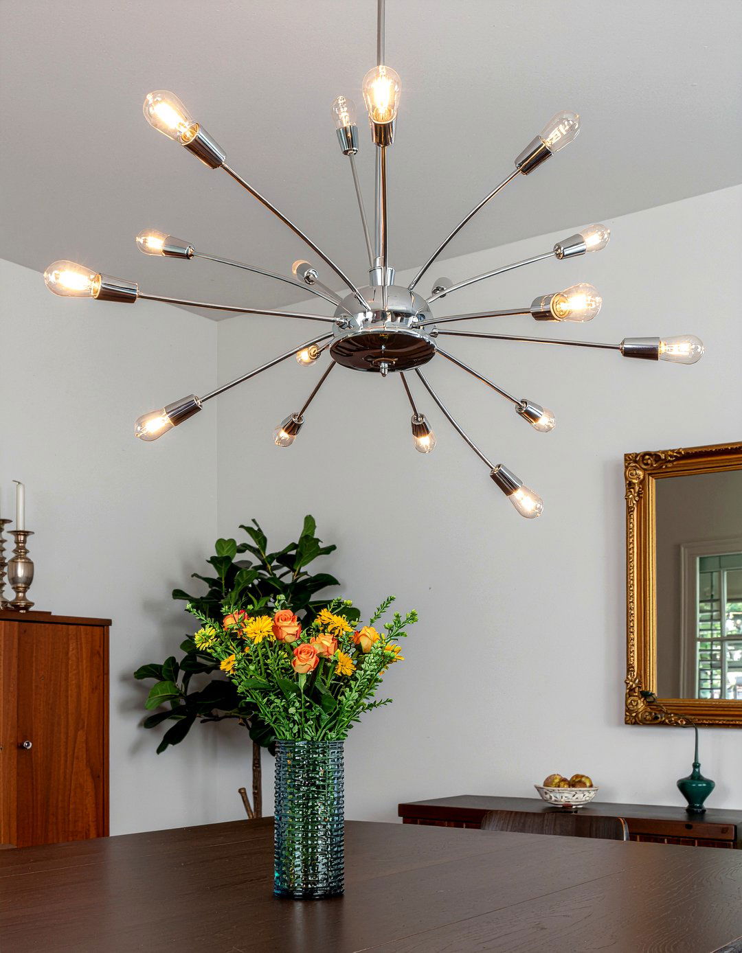 Chrome Sputnik Chandelier - 30 chrome accent dining room ideas