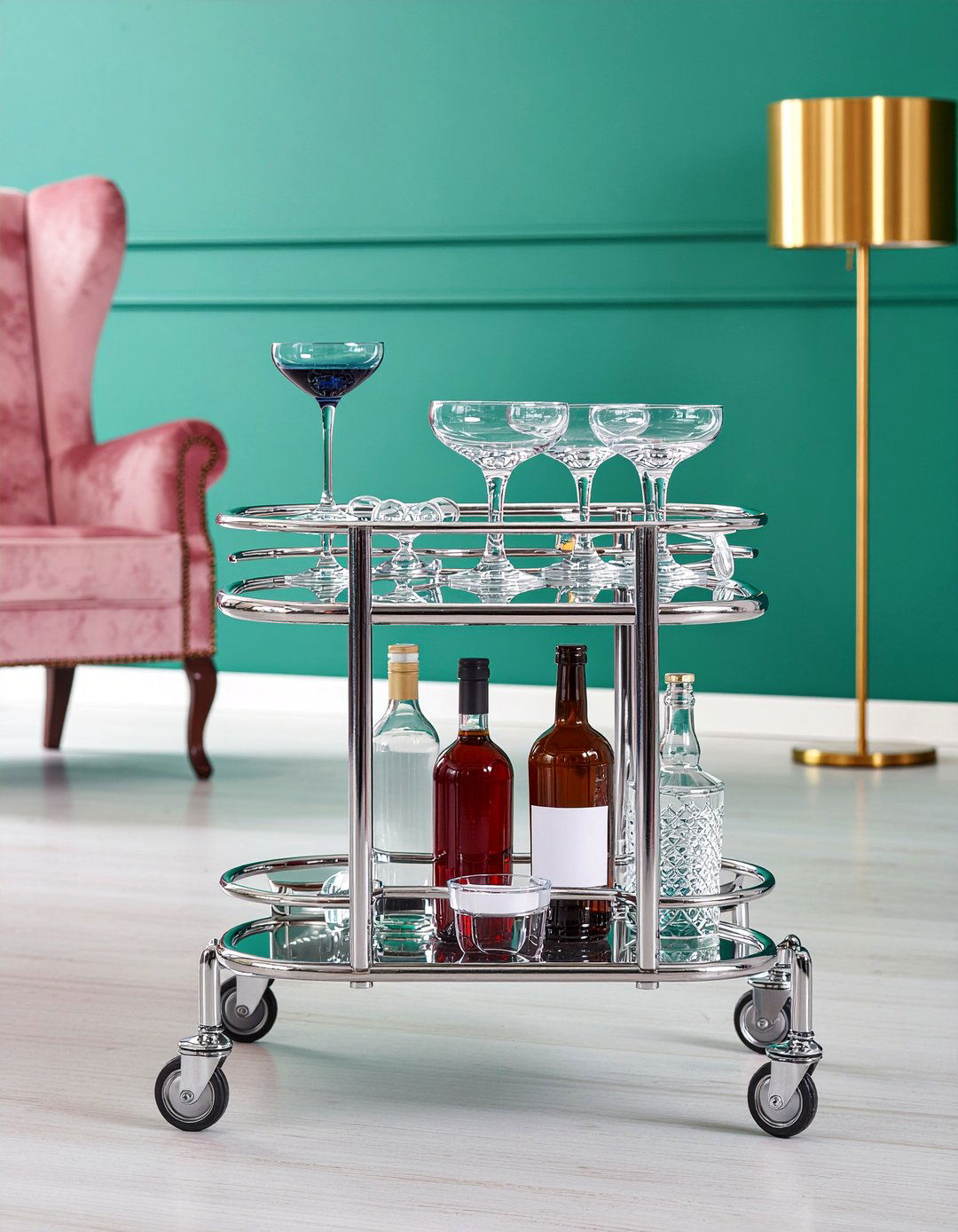 Chrome bar cart - 30 metal accent living room ideas