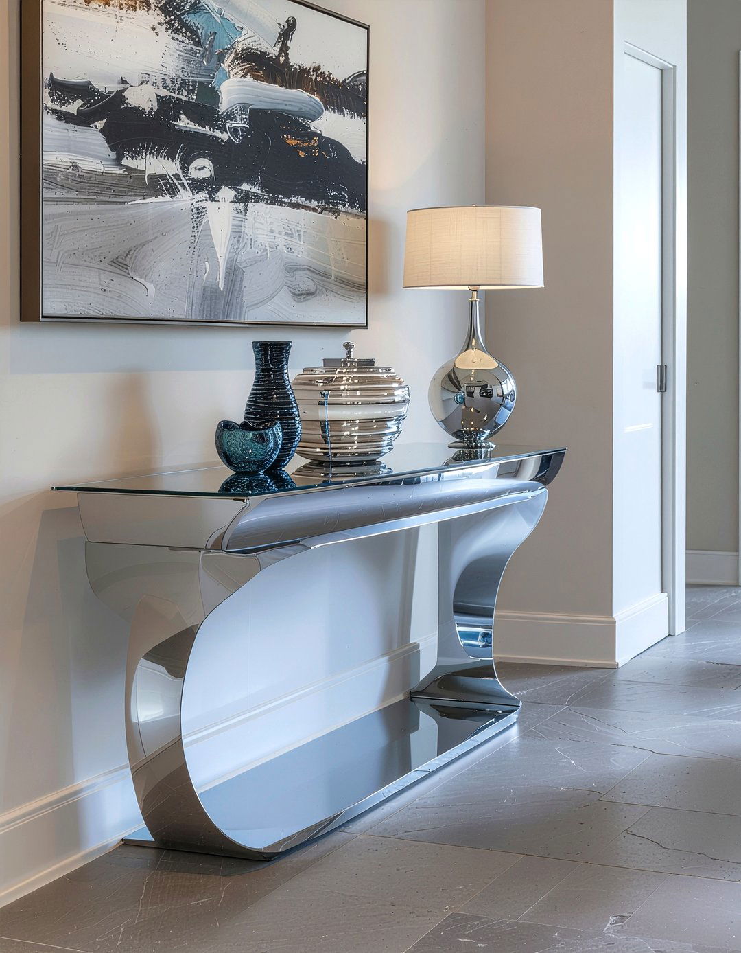 Chrome console table - 30 living room chrome furniture ideas