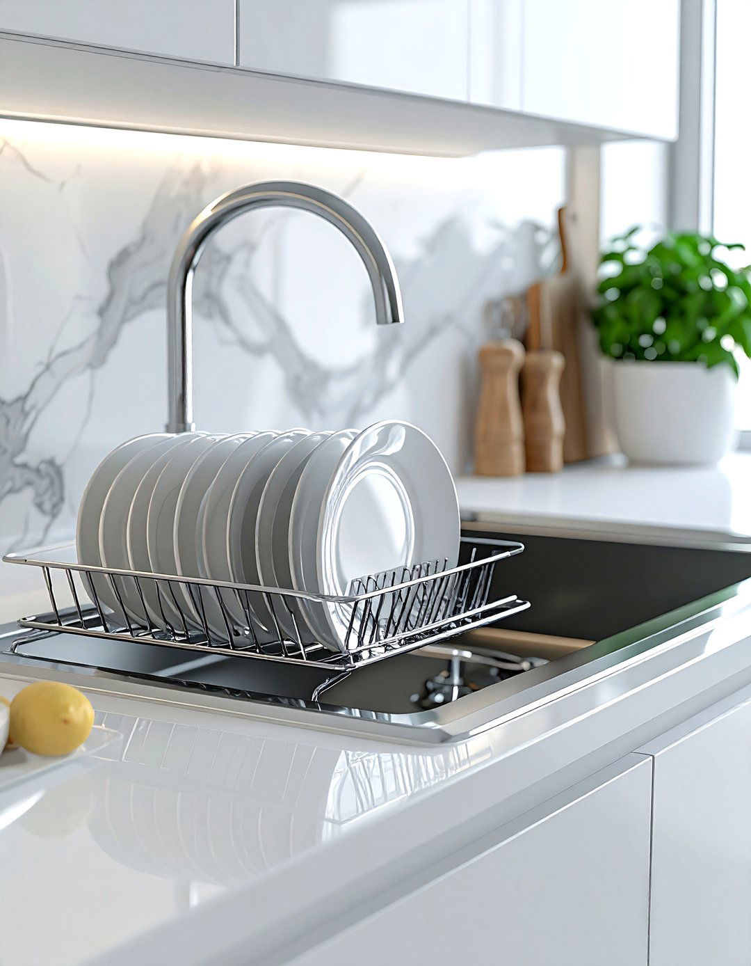 Chrome dish rack - 30 chrome kitchen ideas