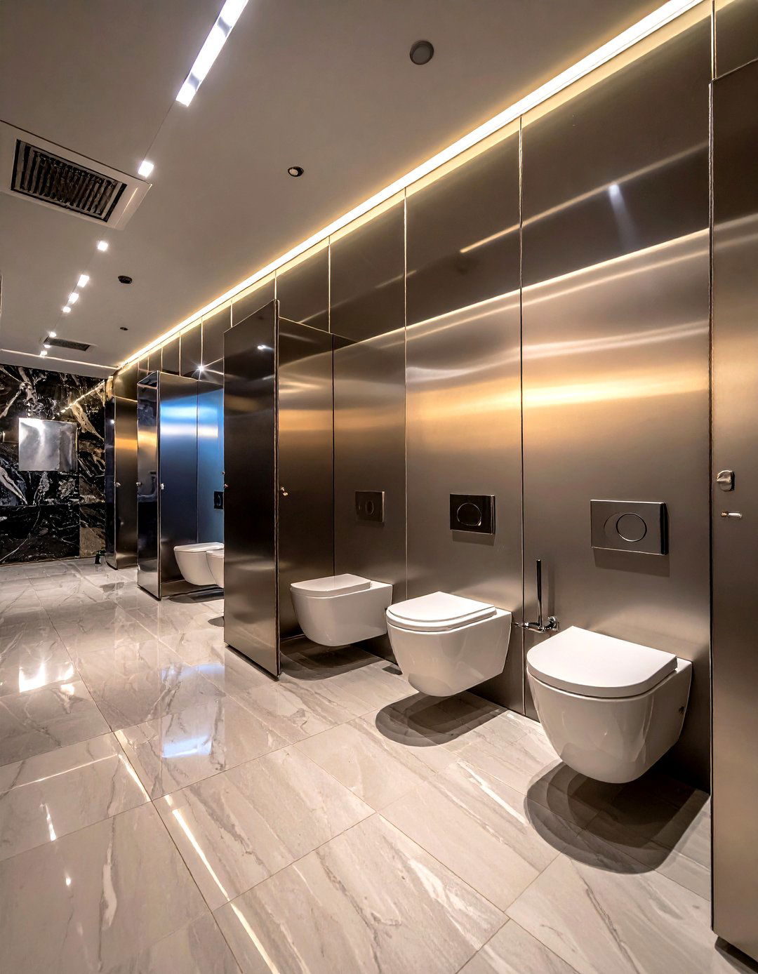 Chrome finish toilet partitions - 30 toilet partition ideas