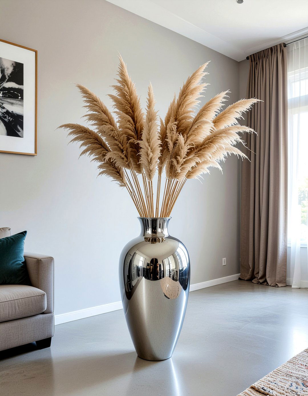 Chrome floor vase - 30 chrome accent living room ideas