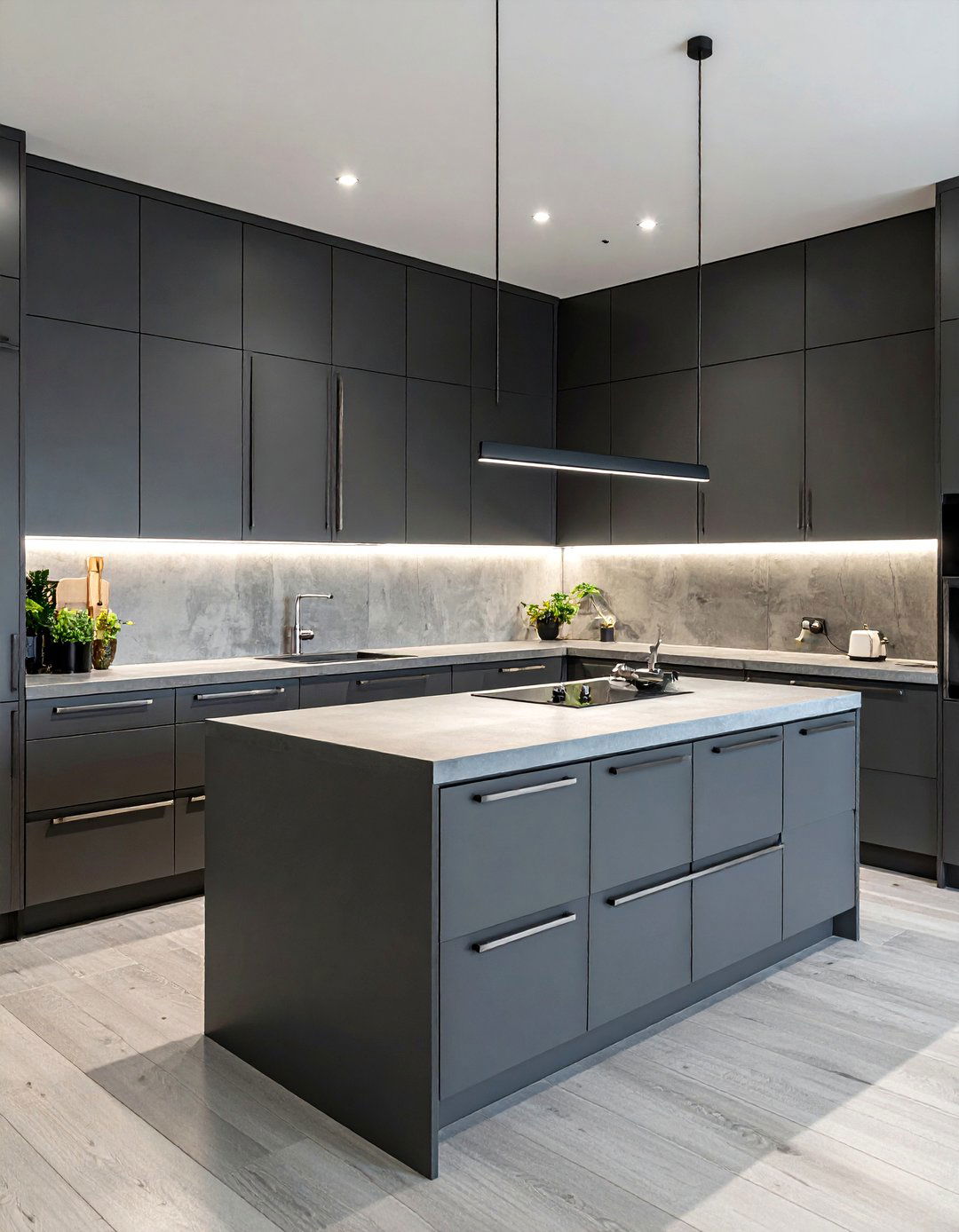 Chrome hardware on grey cabinets - 30 chrome kitchen ideas