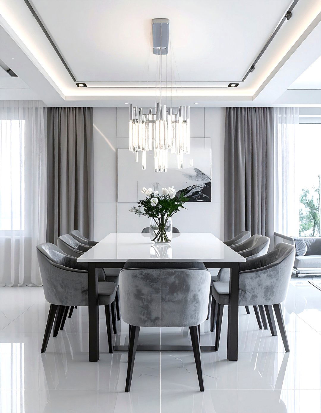Chrome linear chandelier - 30 linear chandelier dining room ideas