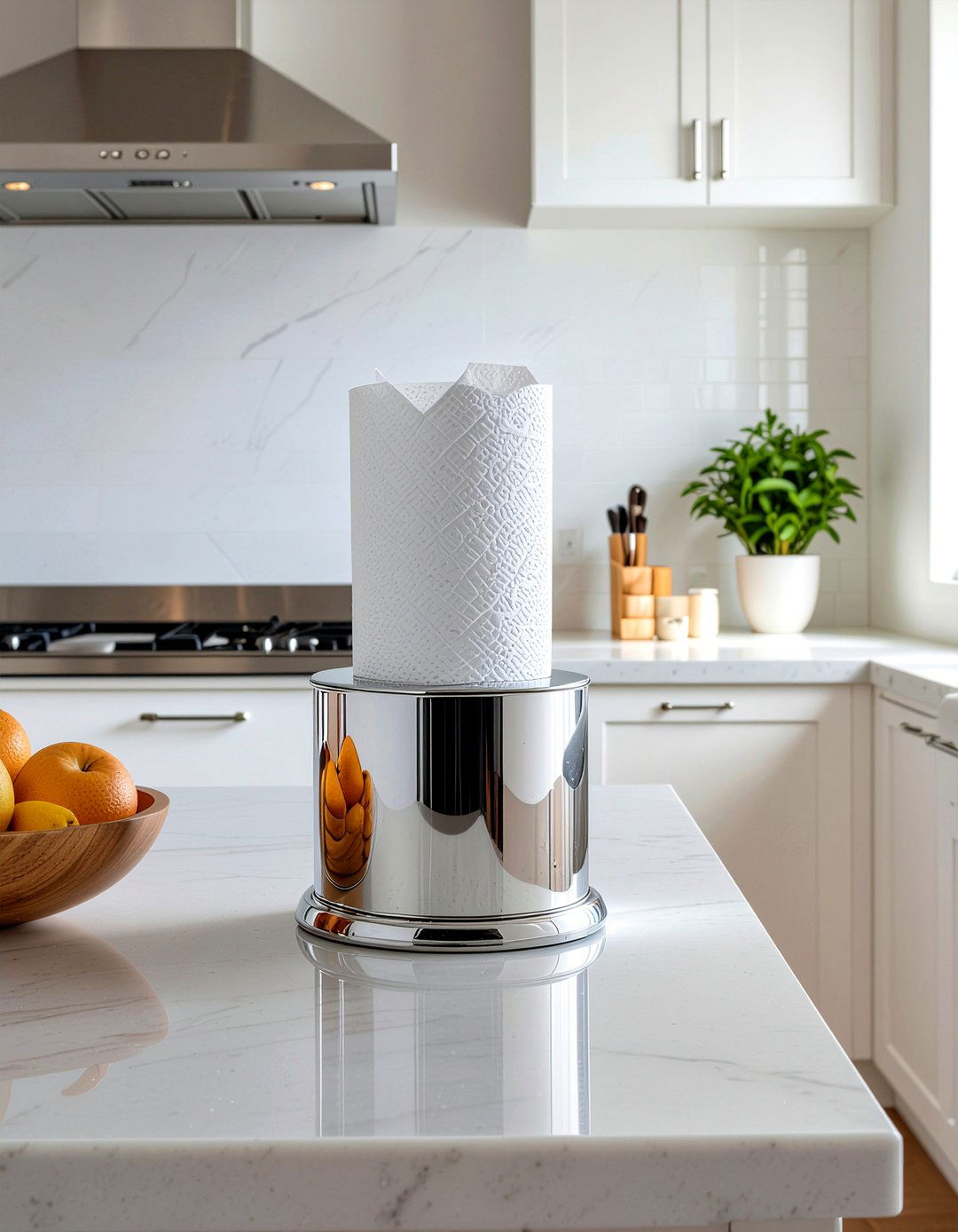 Chrome paper towel holder - 30 chrome accent kitchen ideas