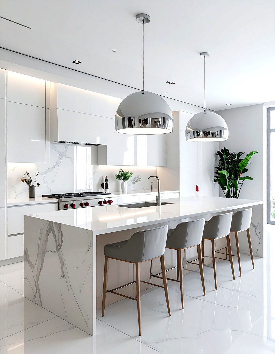 Chrome pendant lighting - 30 chrome kitchen ideas