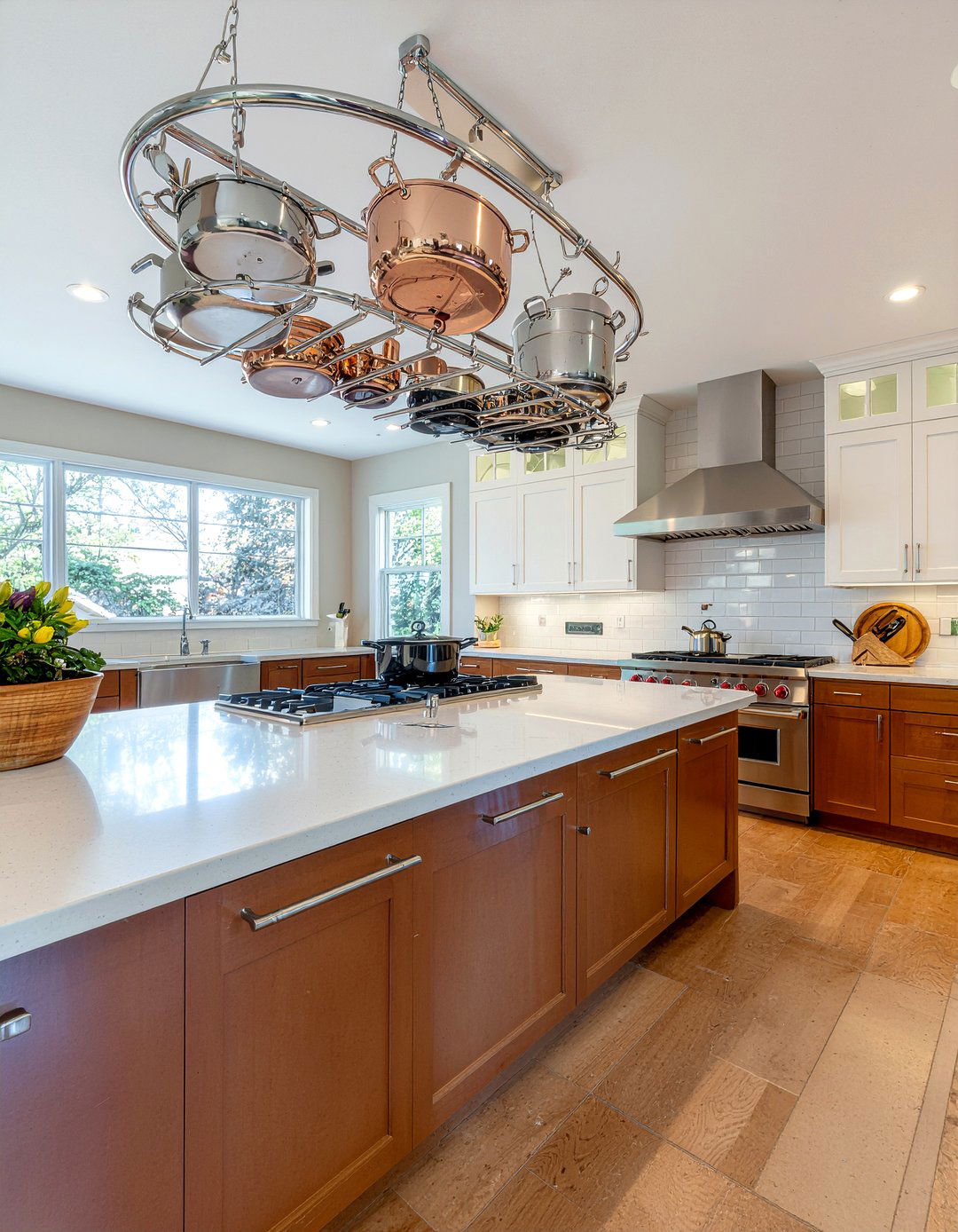 Chrome pot rack - 30 chrome accent kitchen ideas