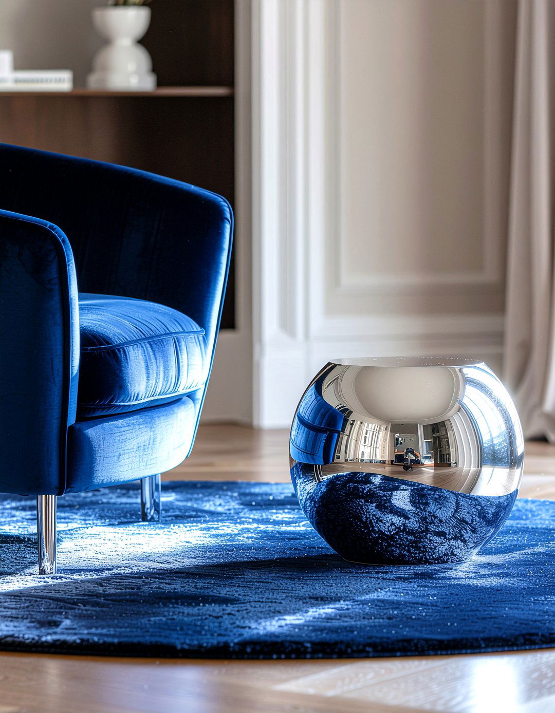 Chrome side table - 30 chrome accent living room ideas