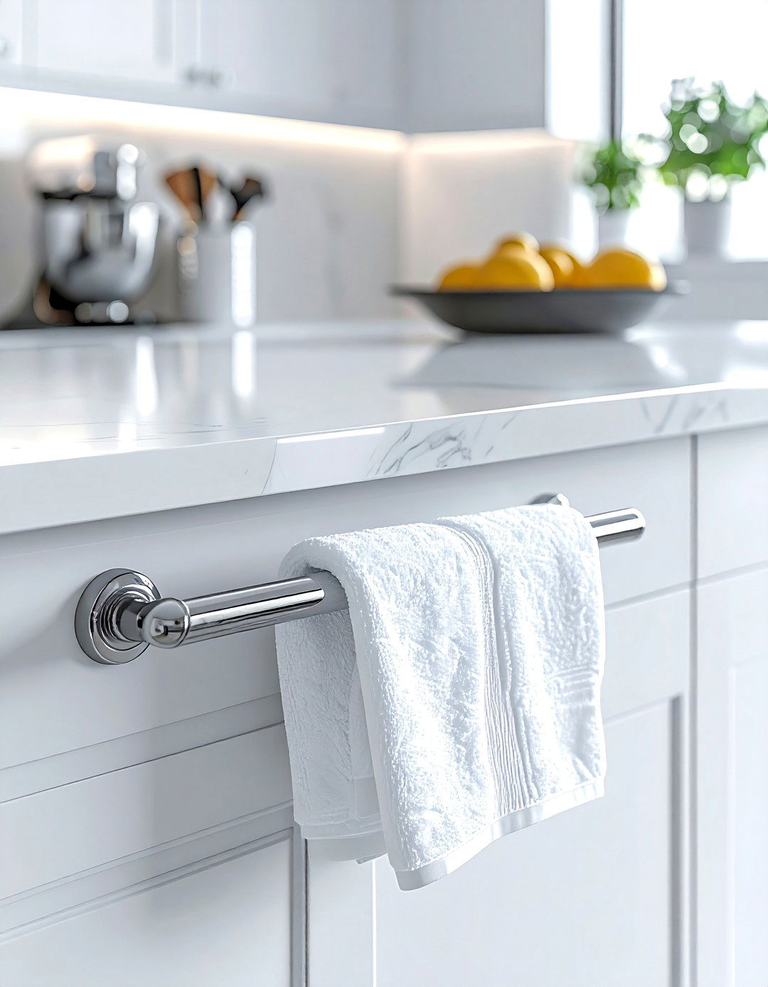 Chrome towel bar - 30 chrome kitchen ideas