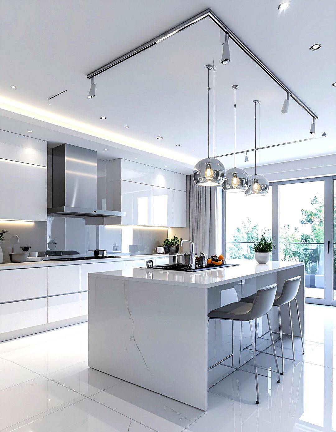 Chrome track lighting - 30 chrome kitchen ideas