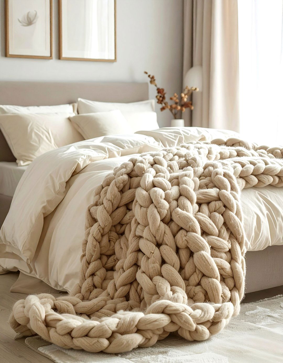 Chunky Knit Blanket - 30 beige bedroom accessories ideas