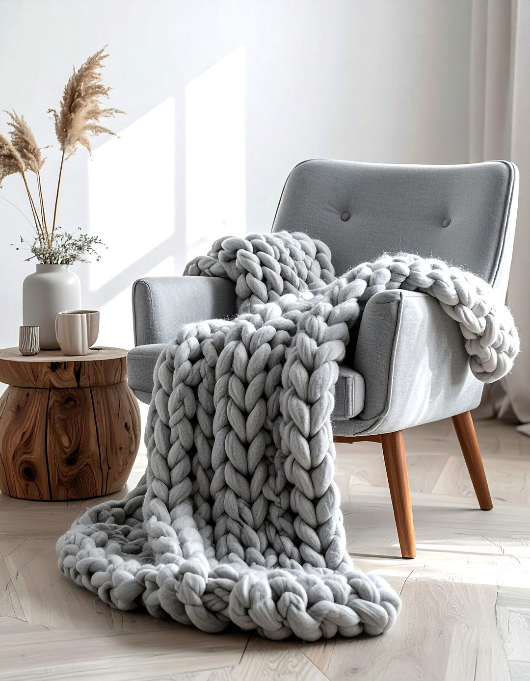 Chunky Knit Blanket - 30 soft texture living room ideas