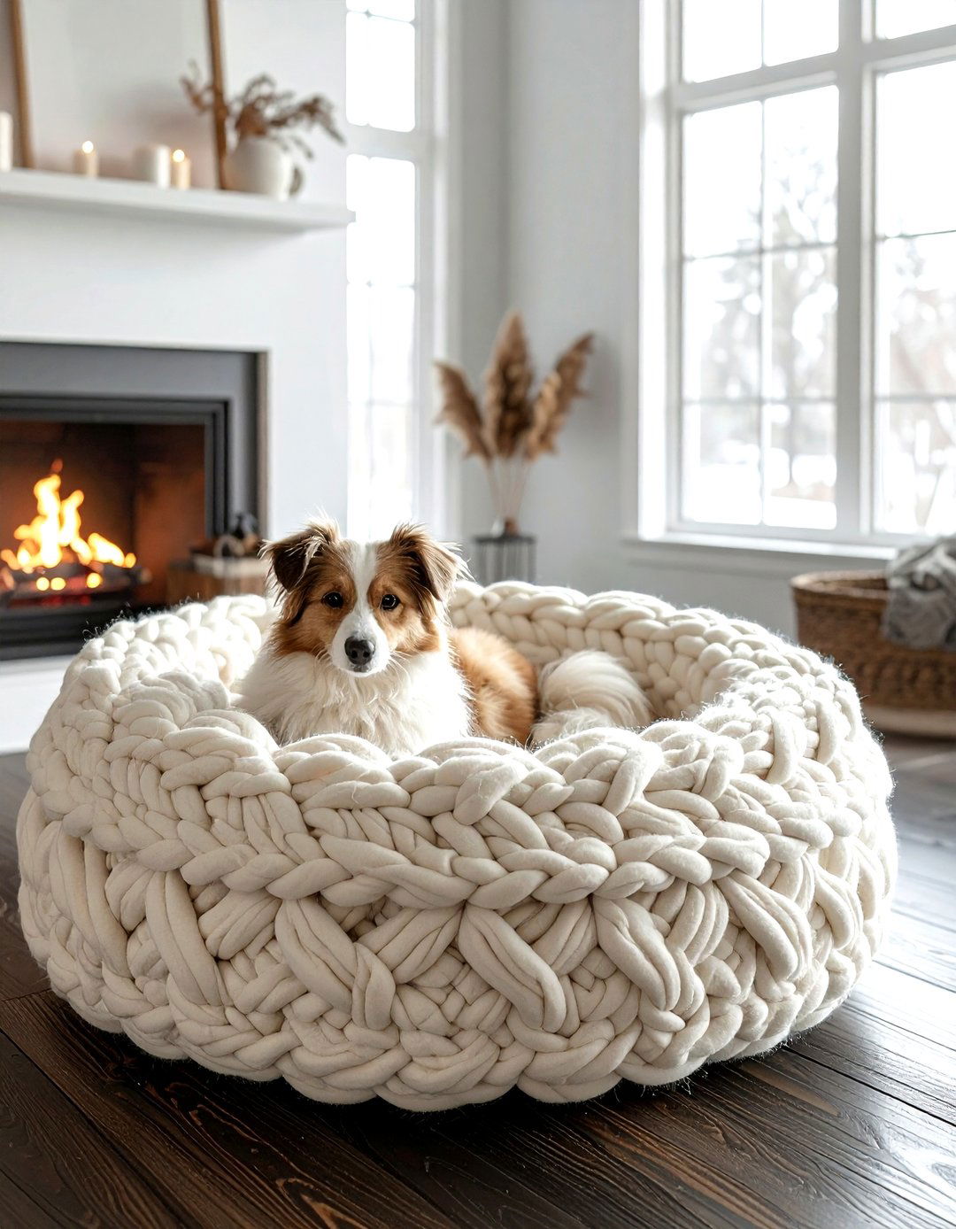 Chunky Knit Pet Bed - 30 pet bed living room ideas