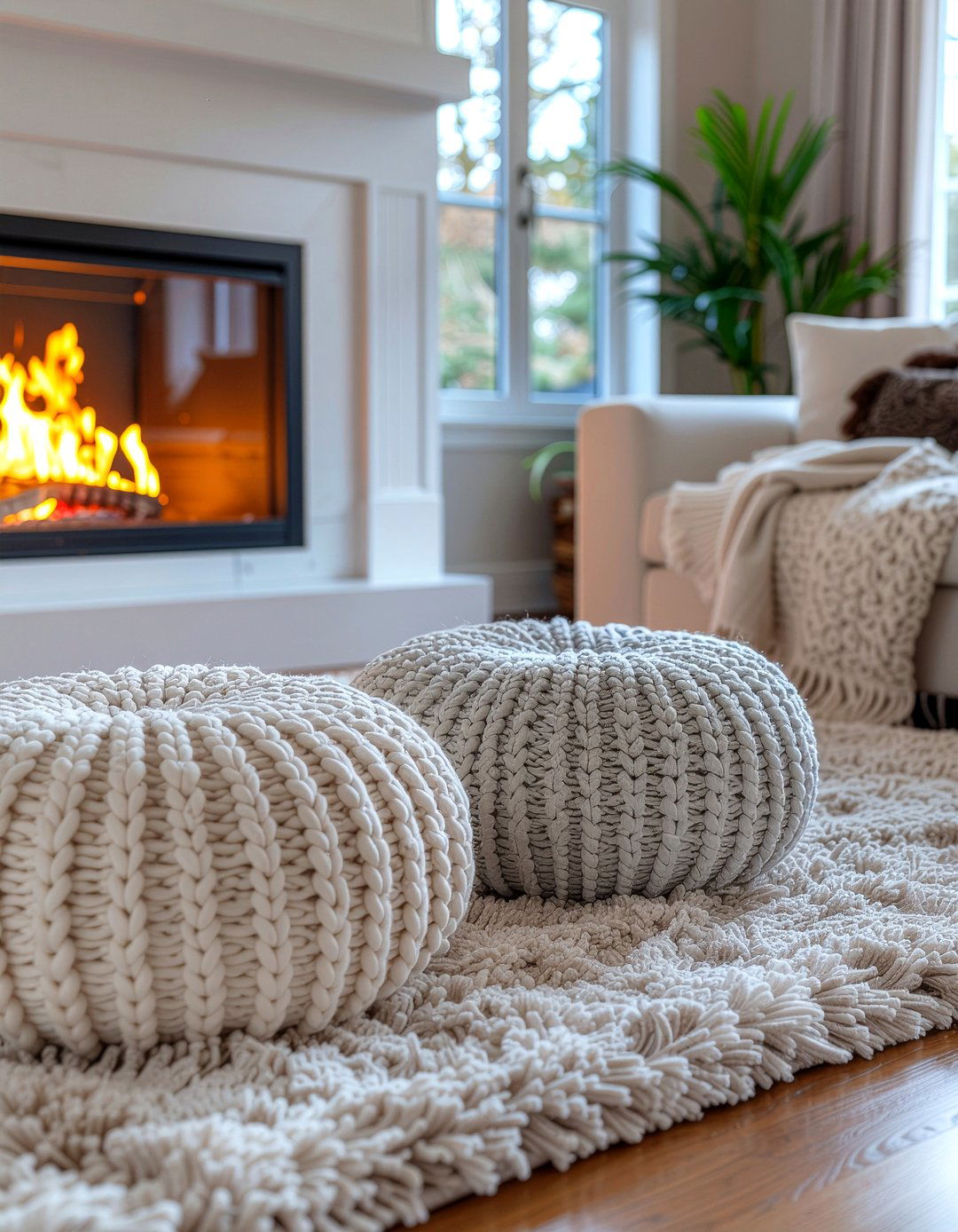Chunky Knit Pouf - 30 living room cottage furniture ideas