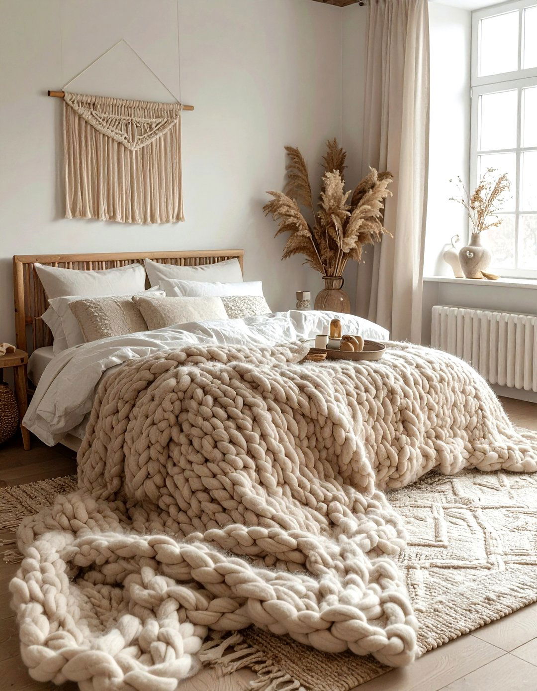Chunky Knit Texture Bedroom - 30 rustic beige bedroom ideas