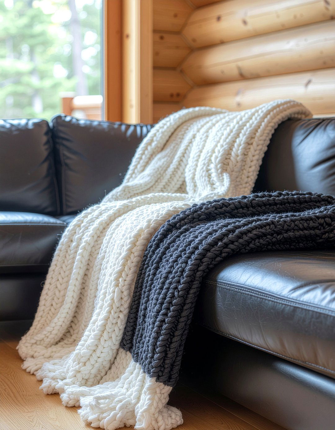Chunky Knit Throw Blankets - 30 layered texture living room ideas