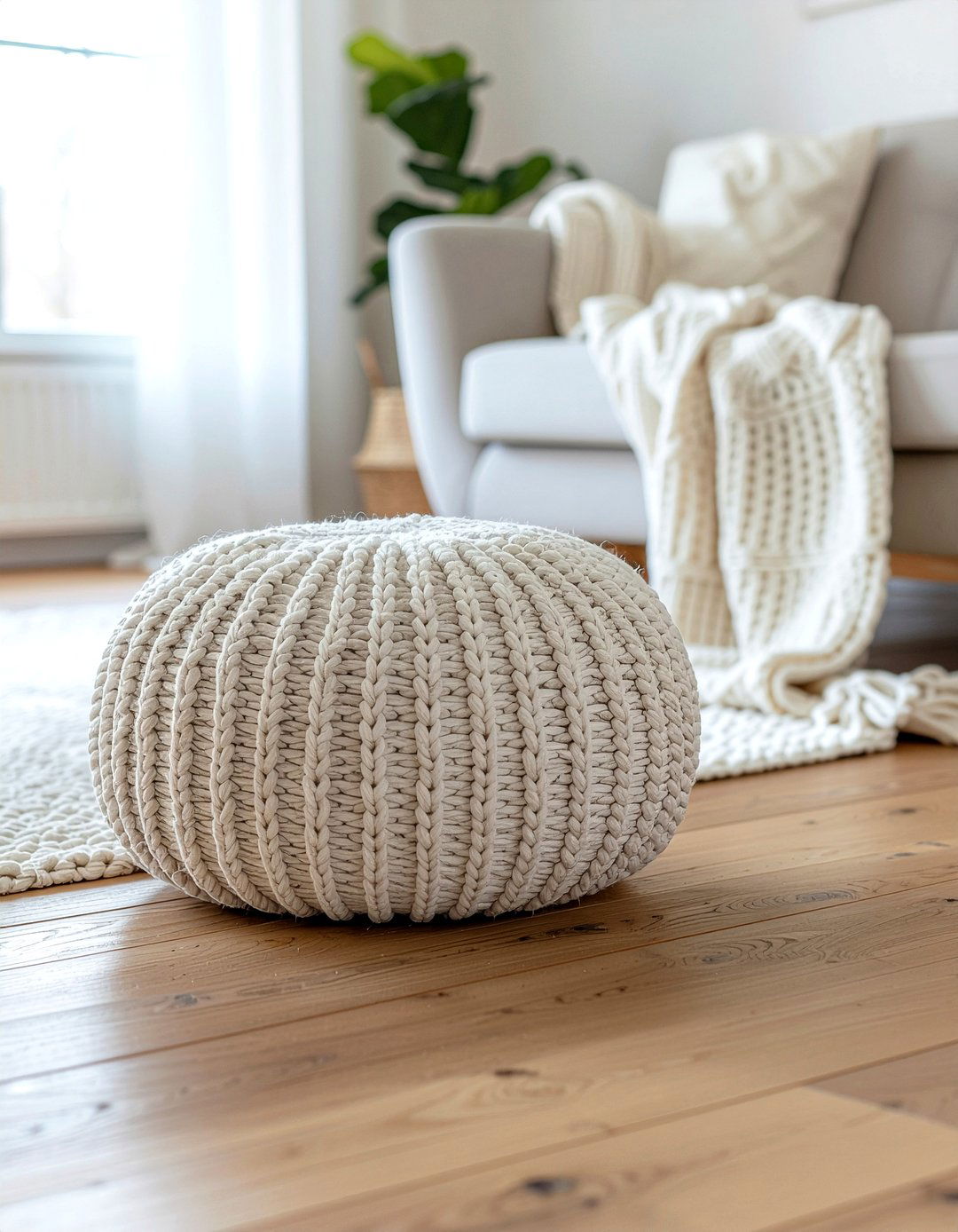 Chunky Knit Woven Ottoman - 30 living room woven ottoman ideas