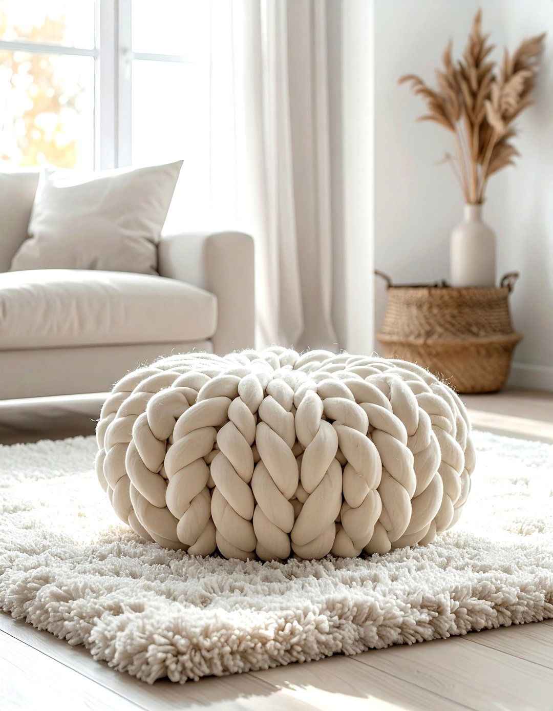 Chunky Wool Pouf - 30 living room pouf seating ideas