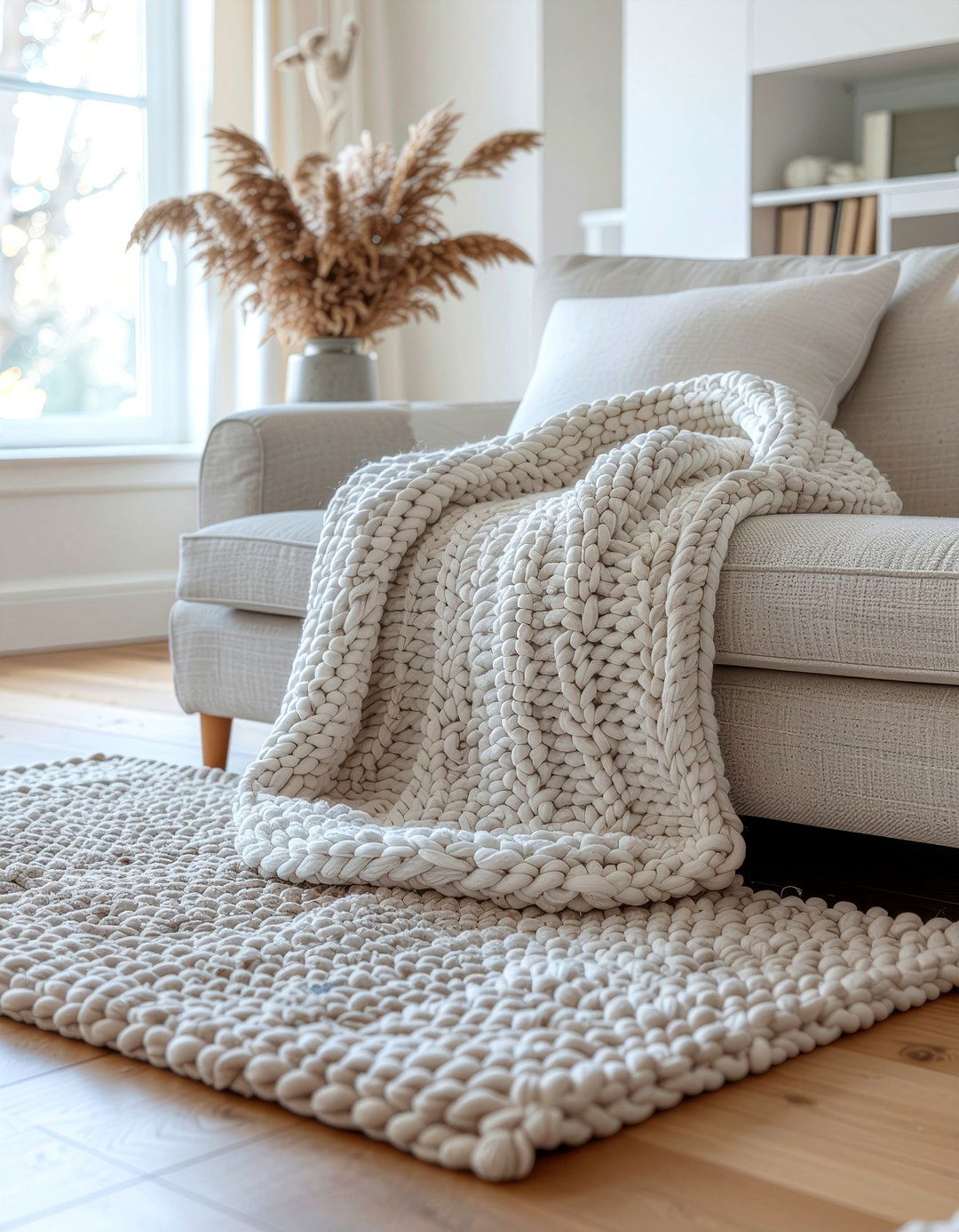 Chunky Wool Throw - 30 warm minimalist living room ideas