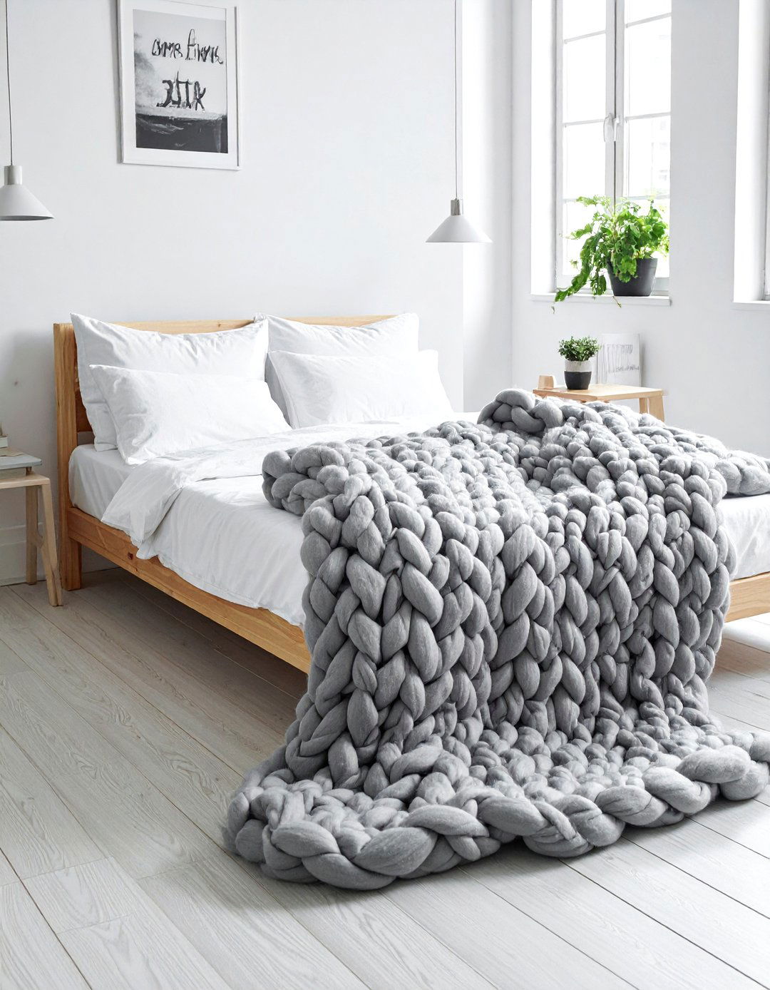 Chunky knit blanket - 30 soft texture bedroom ideas