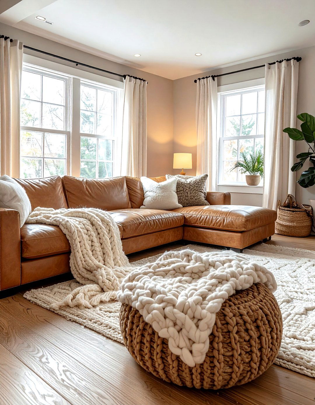 Chunky knit living room - 30 living room texture layering ideas