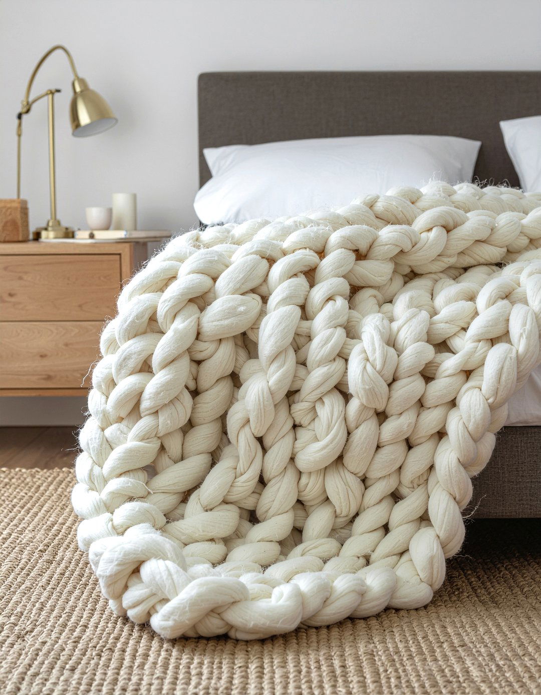 Chunky knit throw - 30 rustic bedroom ideas