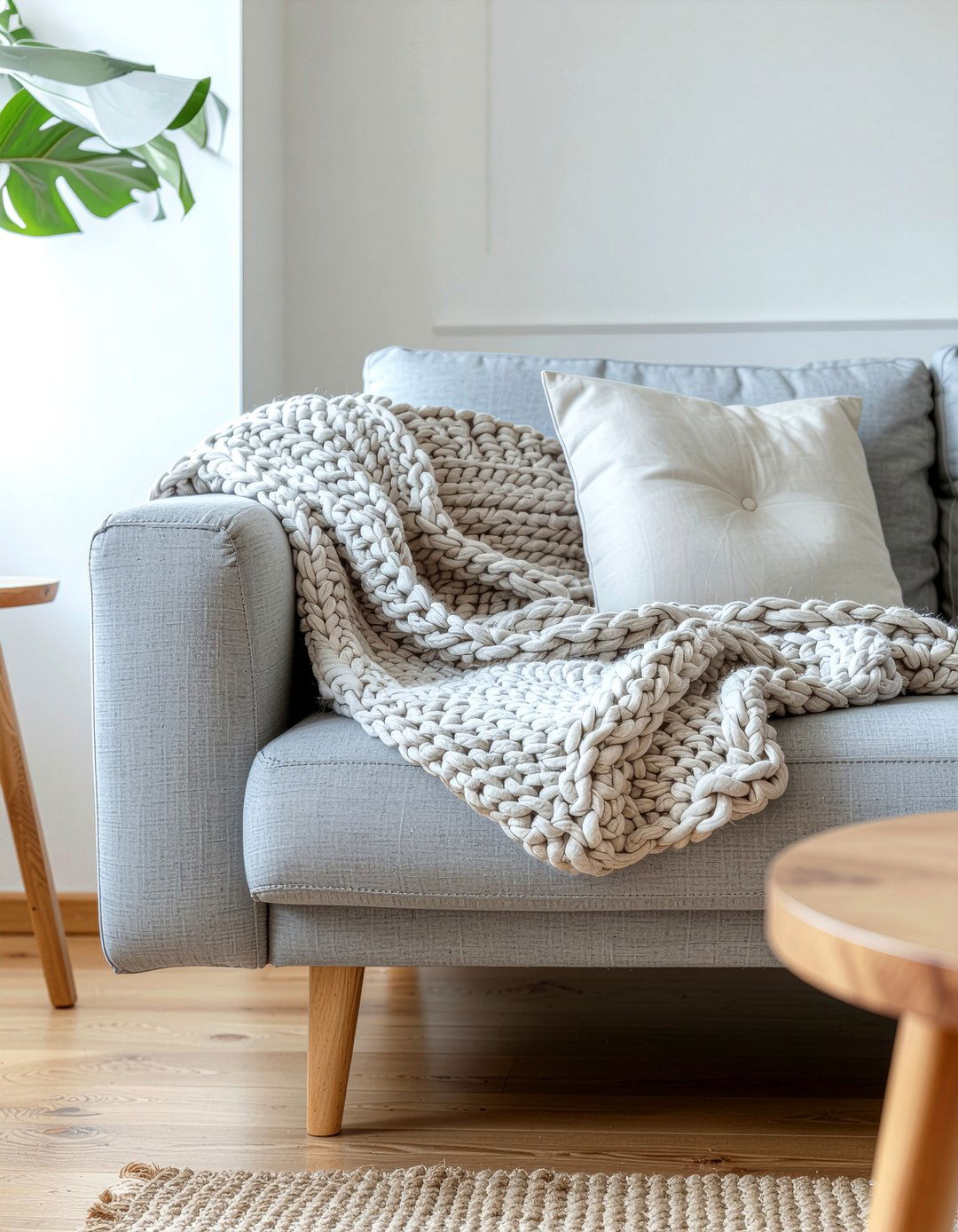 Chunky knit throw - 30 warm gray living room ideas