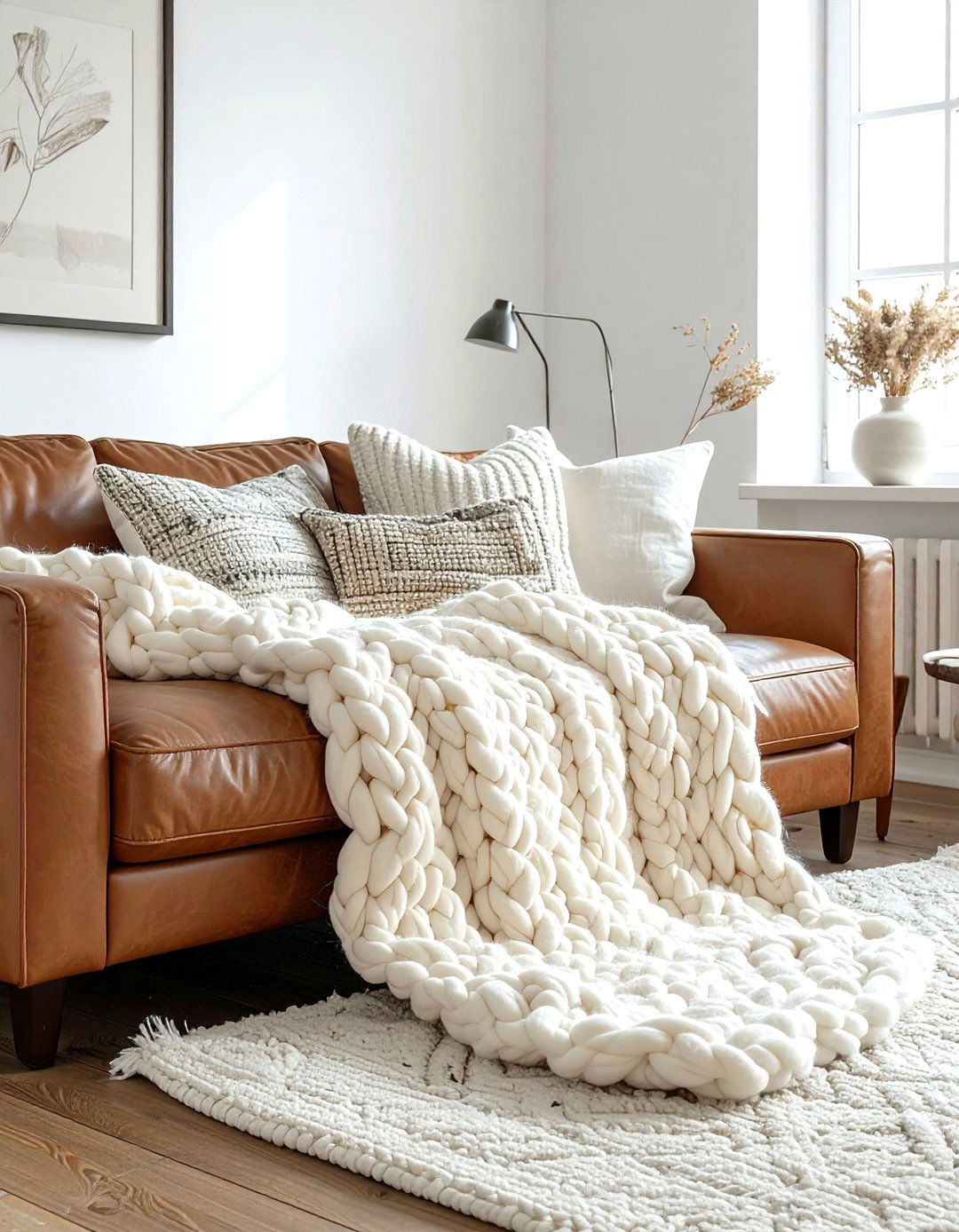 Chunky knit throw blanket - 30 textured decor ideas