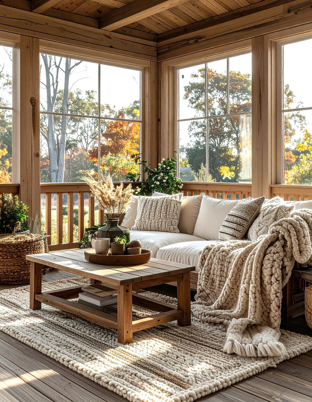 Chunky knit throws - 30 screened porch decor ideas