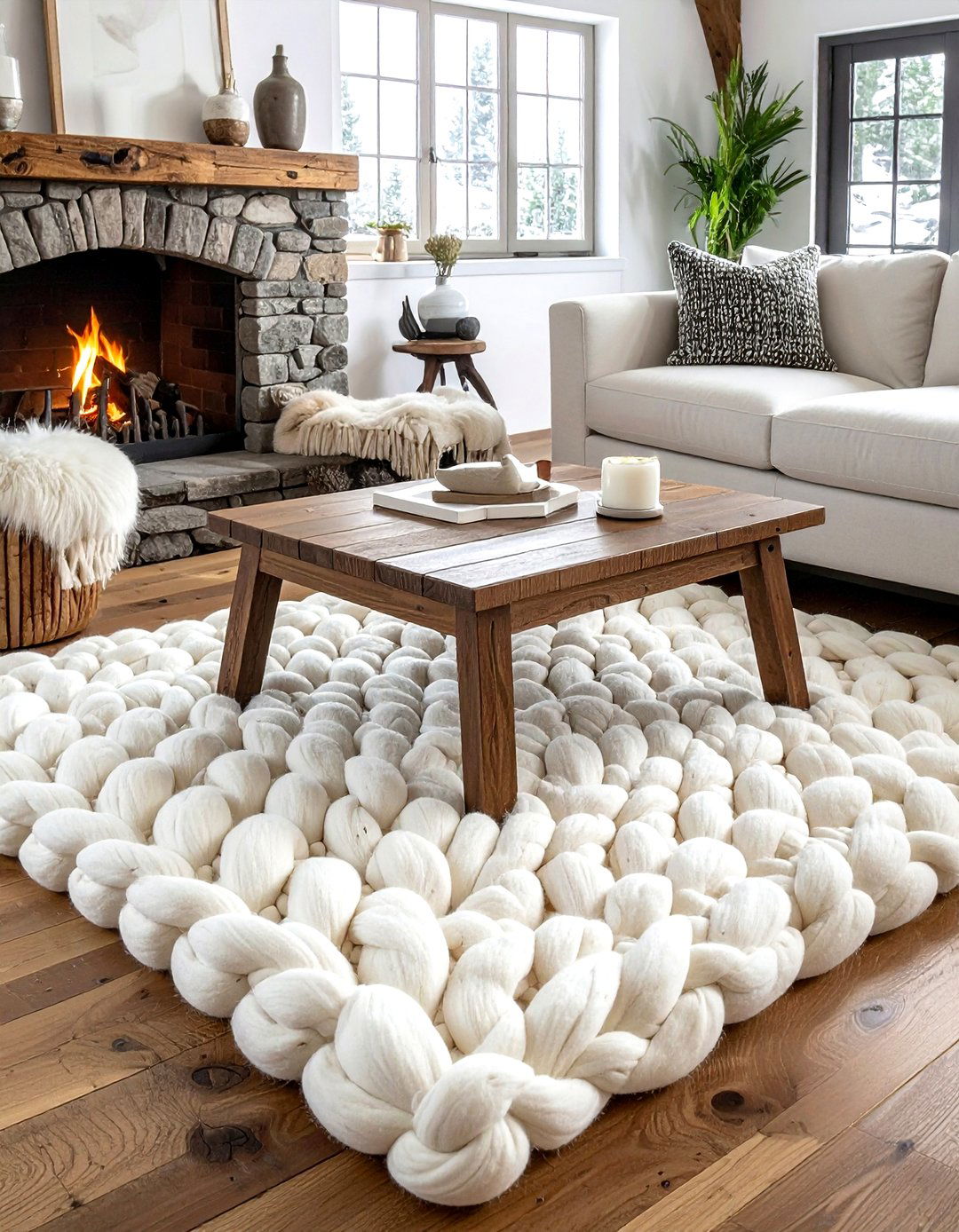 Chunky knit wool rug - 30 living room wool rugs