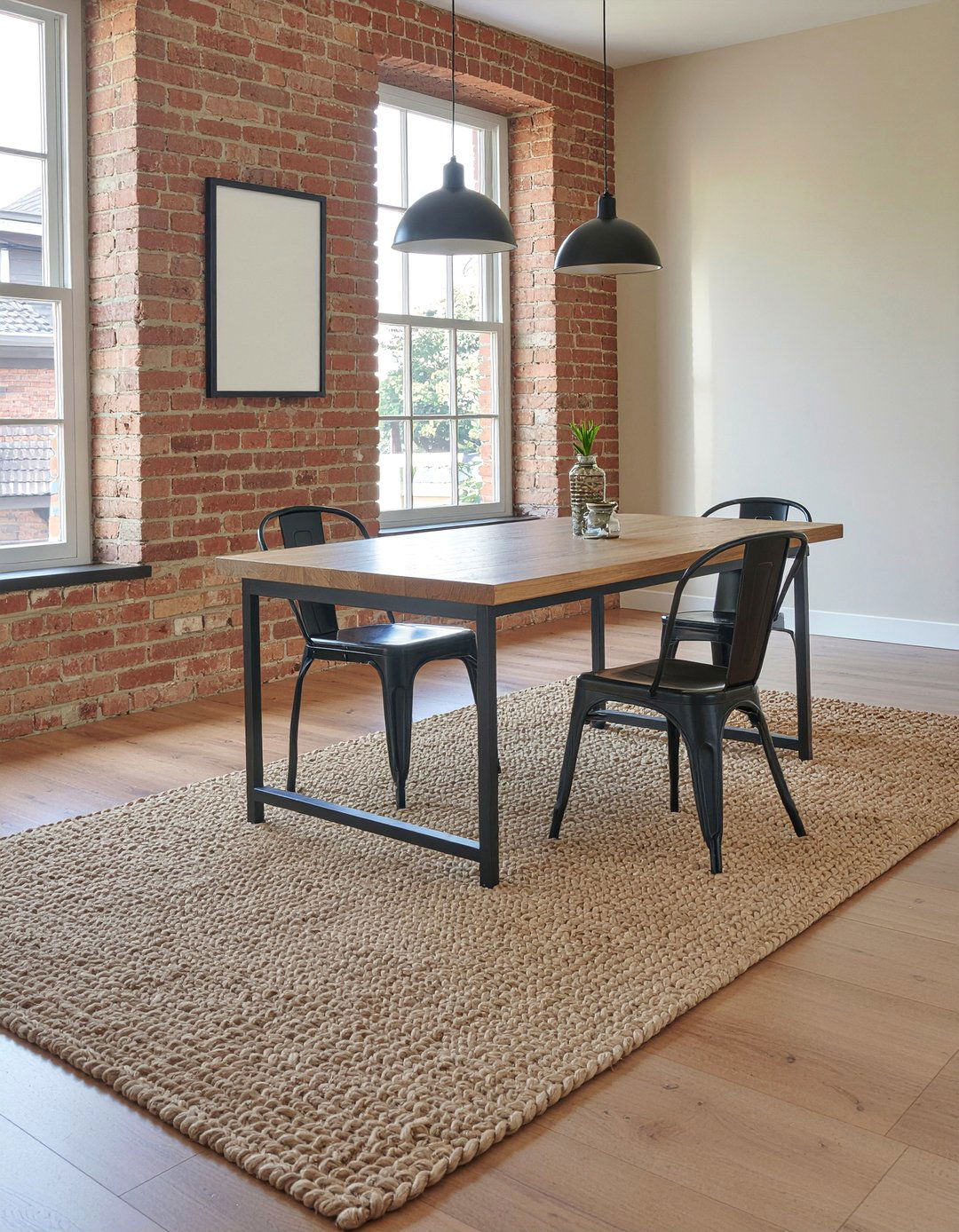 Chunky weave jute rug for textured dining room - 30 jute rug dining room ideas