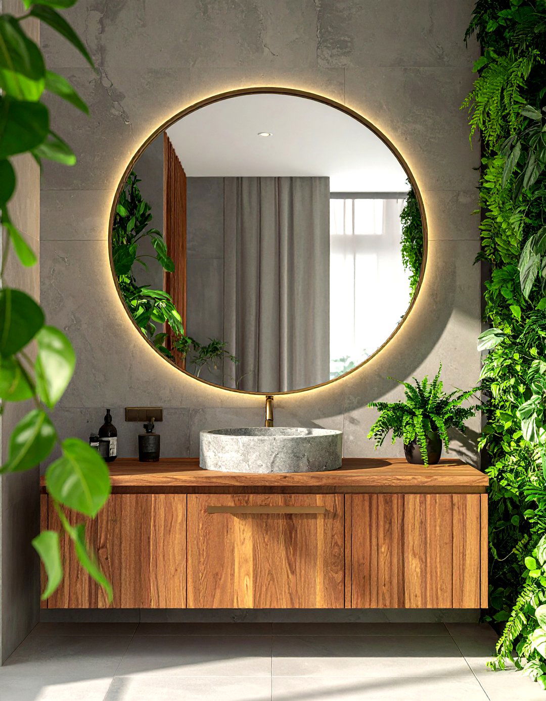 Circular bathroom mirror - 30 boho bathroom ideas
