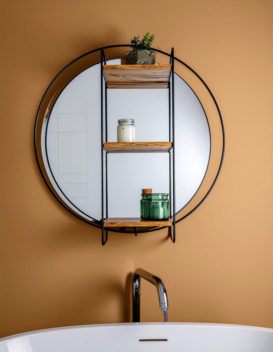 Circular metal wall unit - 30 bathroom shelving unit ideas