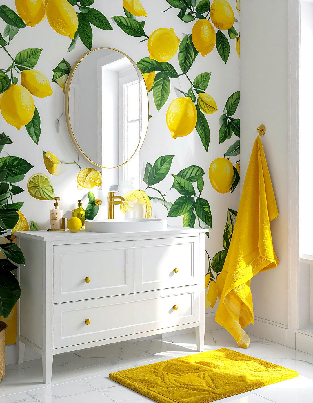 Citrus fruit print wallpaper - 30 powder room wallpaper ideas