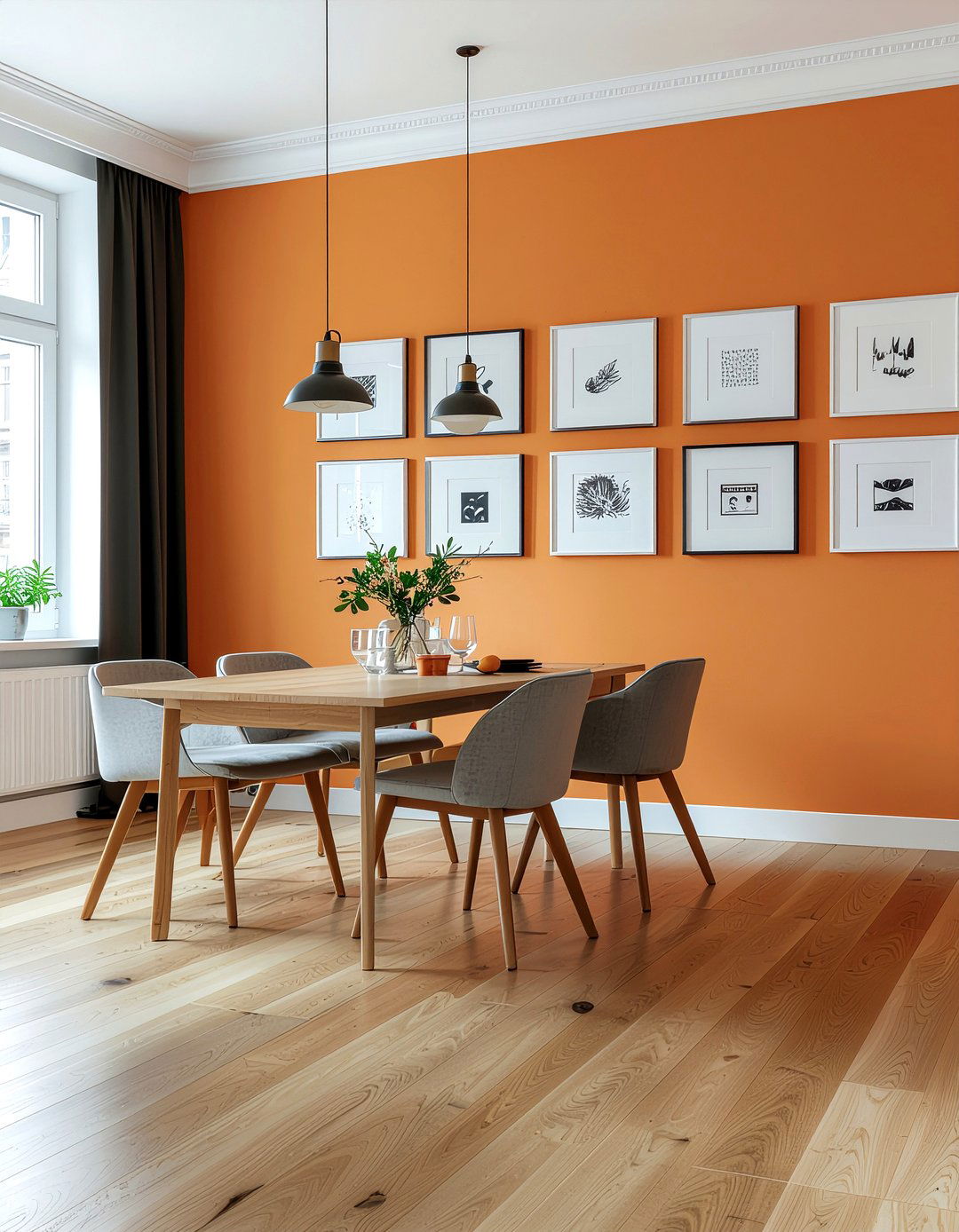 Citrus orange accent wall - 30 orange dining room ideas