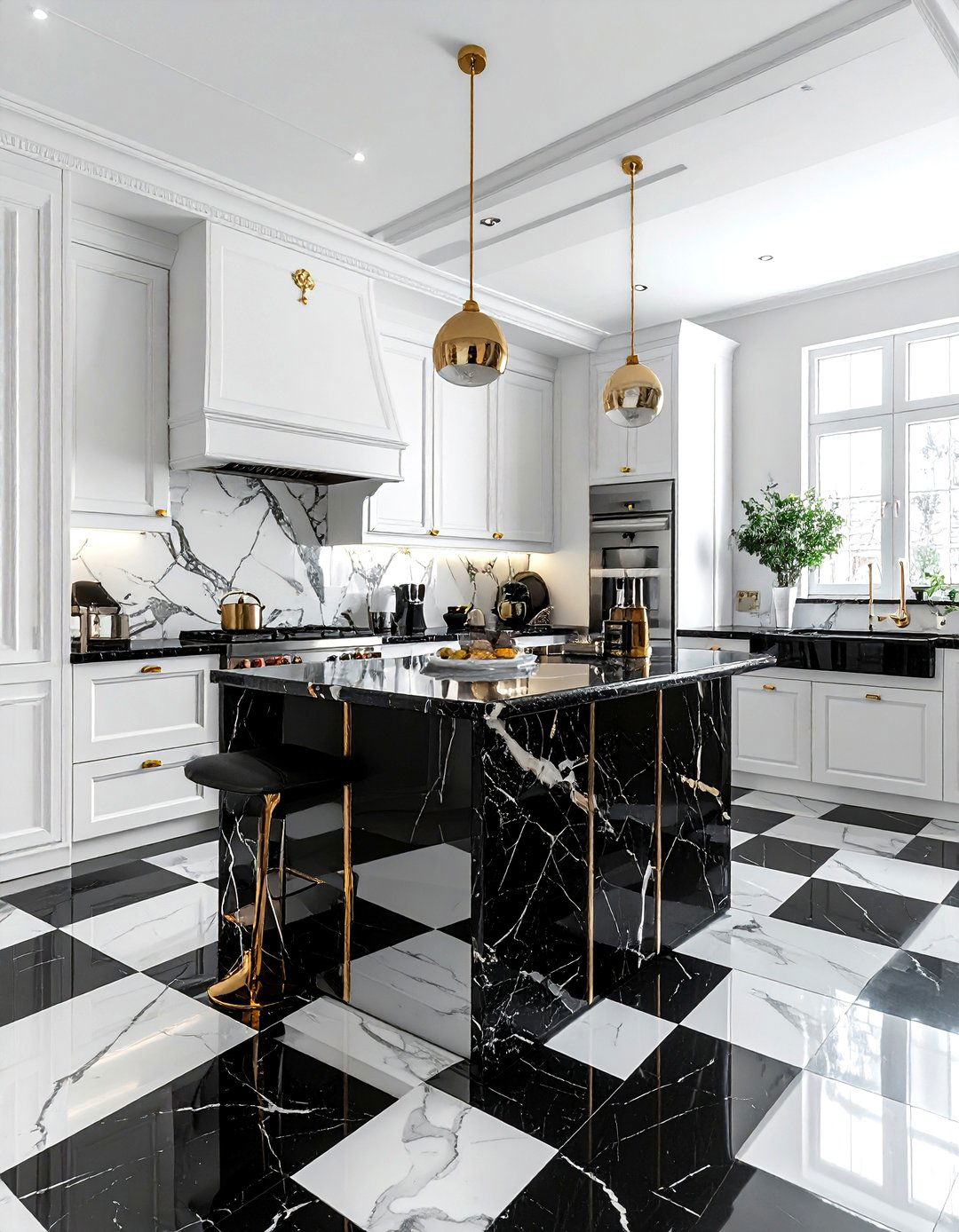 Classic checkerboard kitchen - 30 Hollywood regency kitchen ideas
