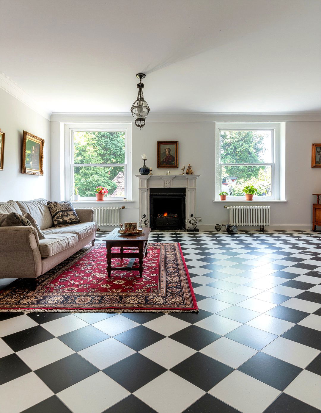 Classic checkered floor living room - 30 cottage core living room ideas