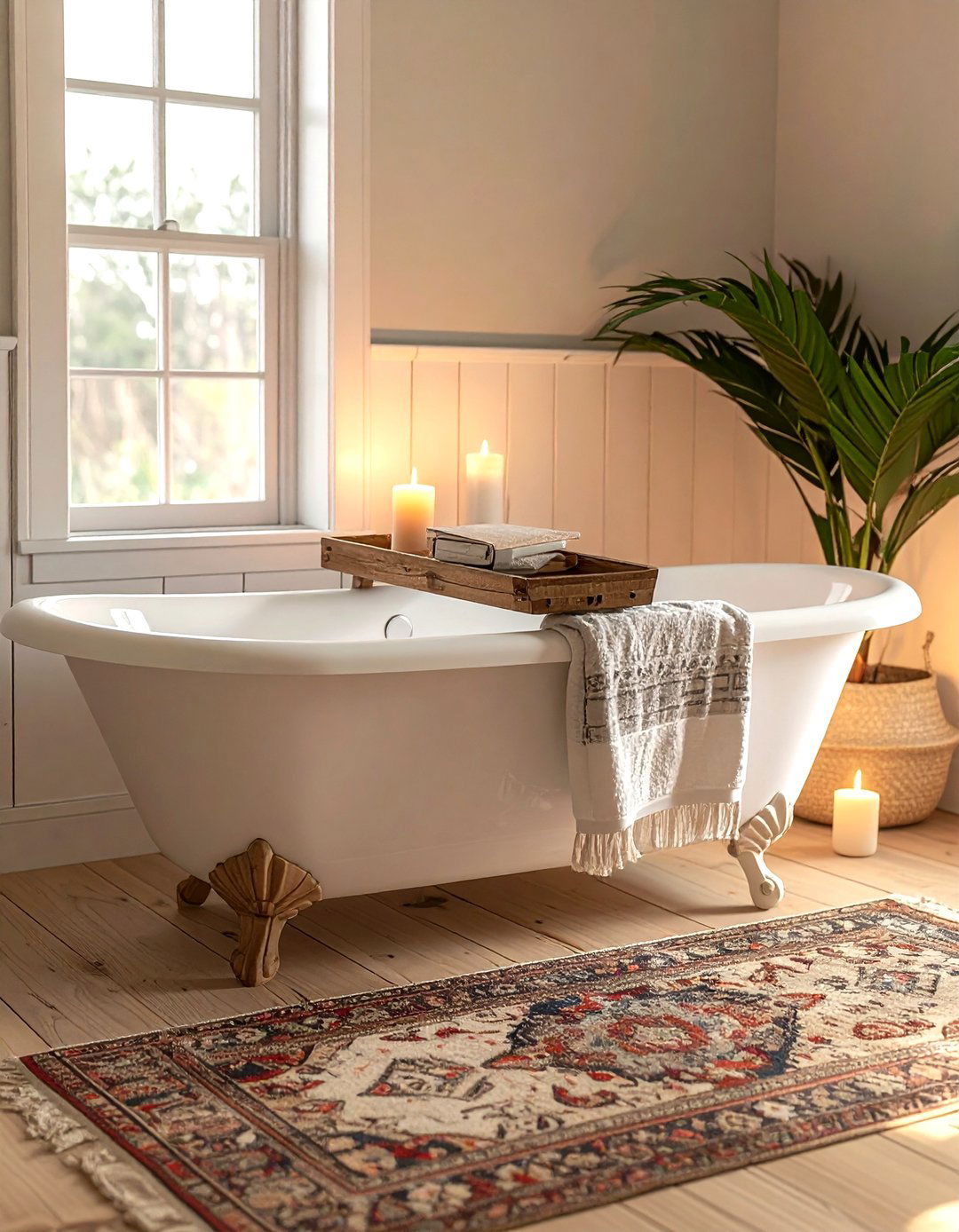 Clawfoot Tub Caddy - 30 farmhouse bathroom ideas