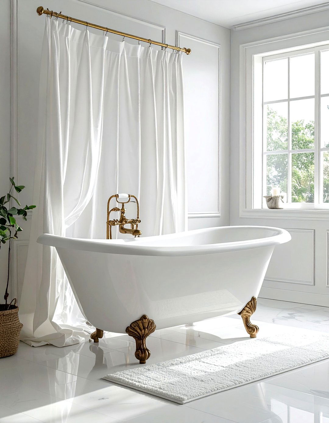 Clawfoot tub with shower curtain - 30 Parisian bathroom ideas
