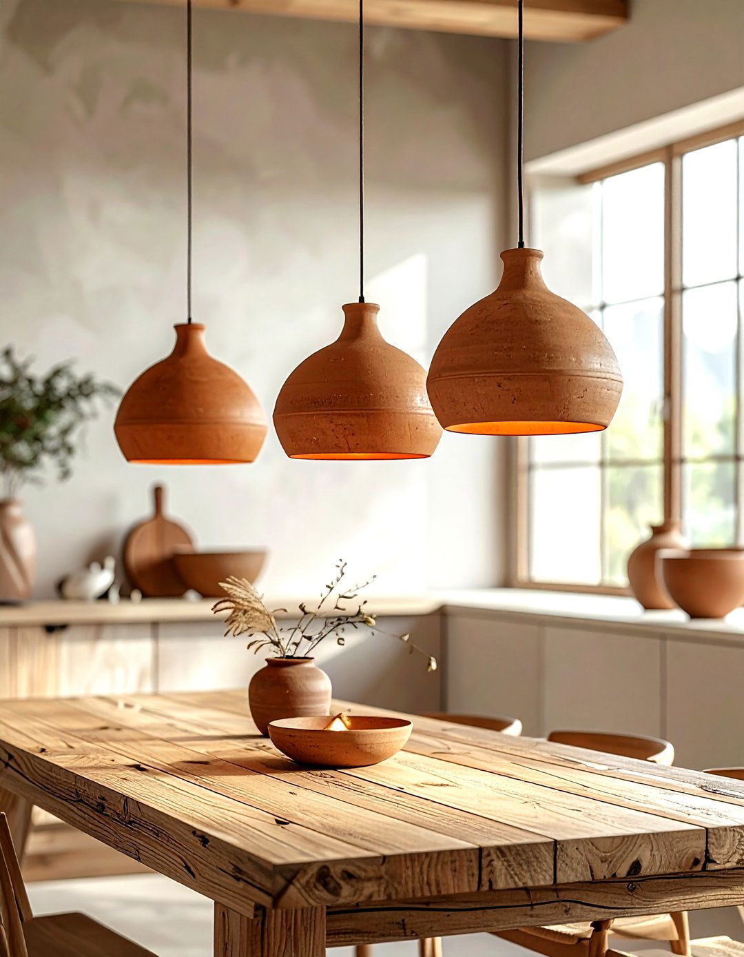 Clay Pendant Lighting - 30 natural dining room ideas