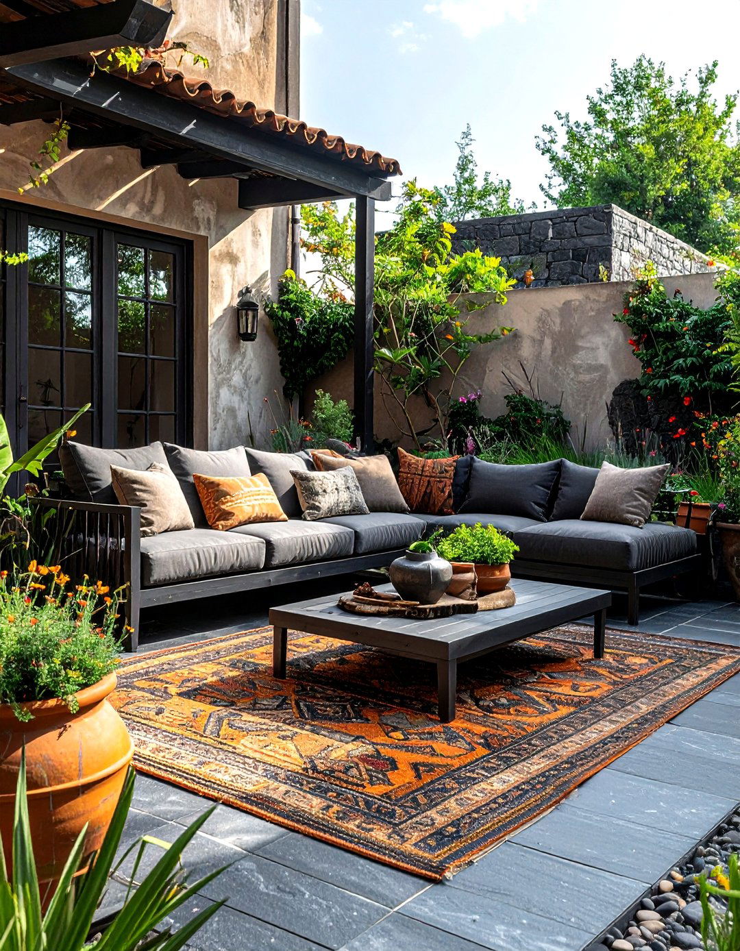 Clay and charcoal patio - 30 warm color scheme ideas