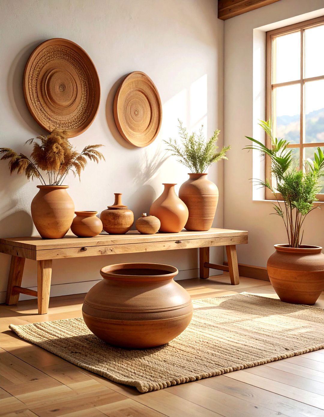 Clay pot decor living room - 30 bohemian beige living room ideas