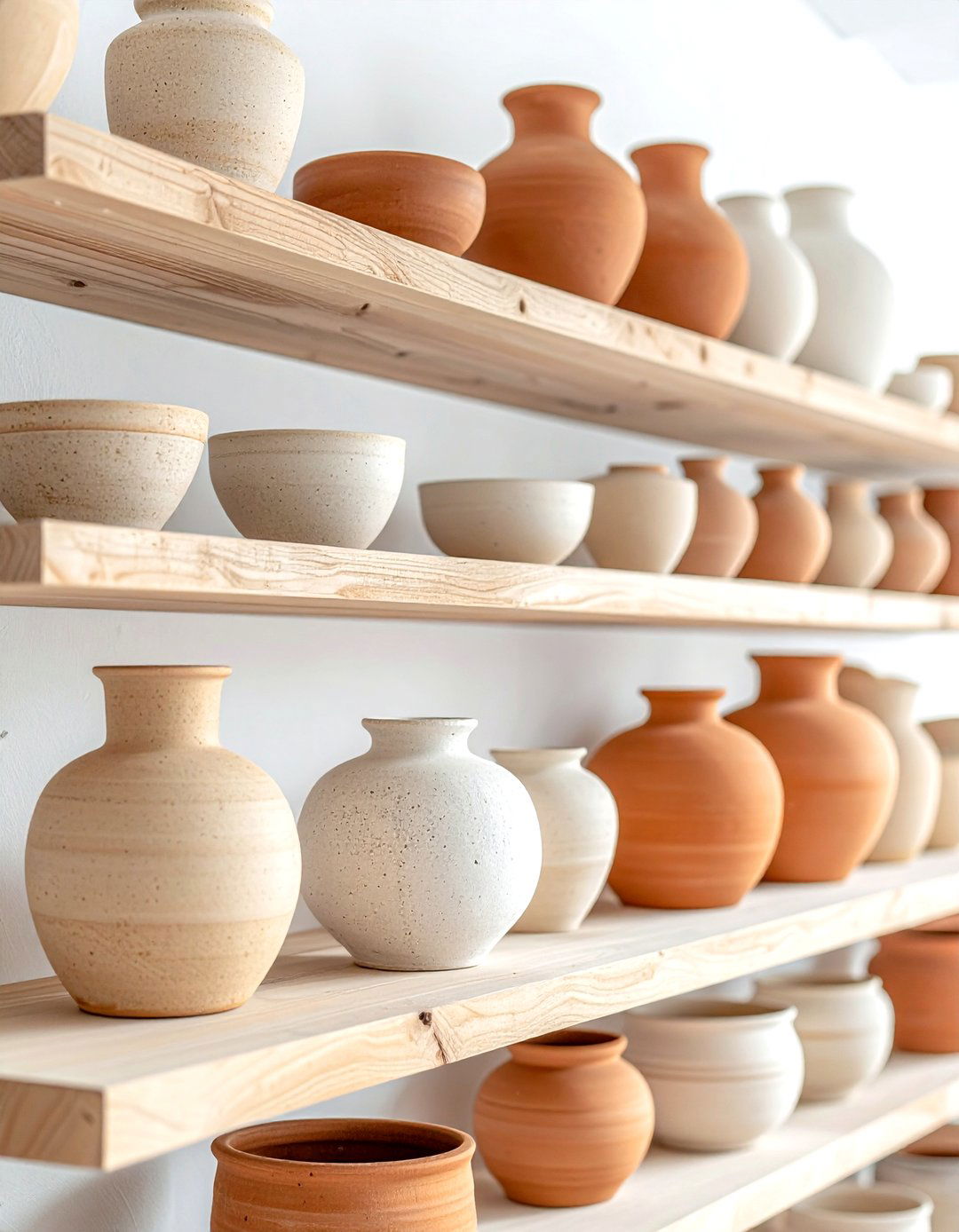 Clay pottery display - 30 desert modern decor ideas
