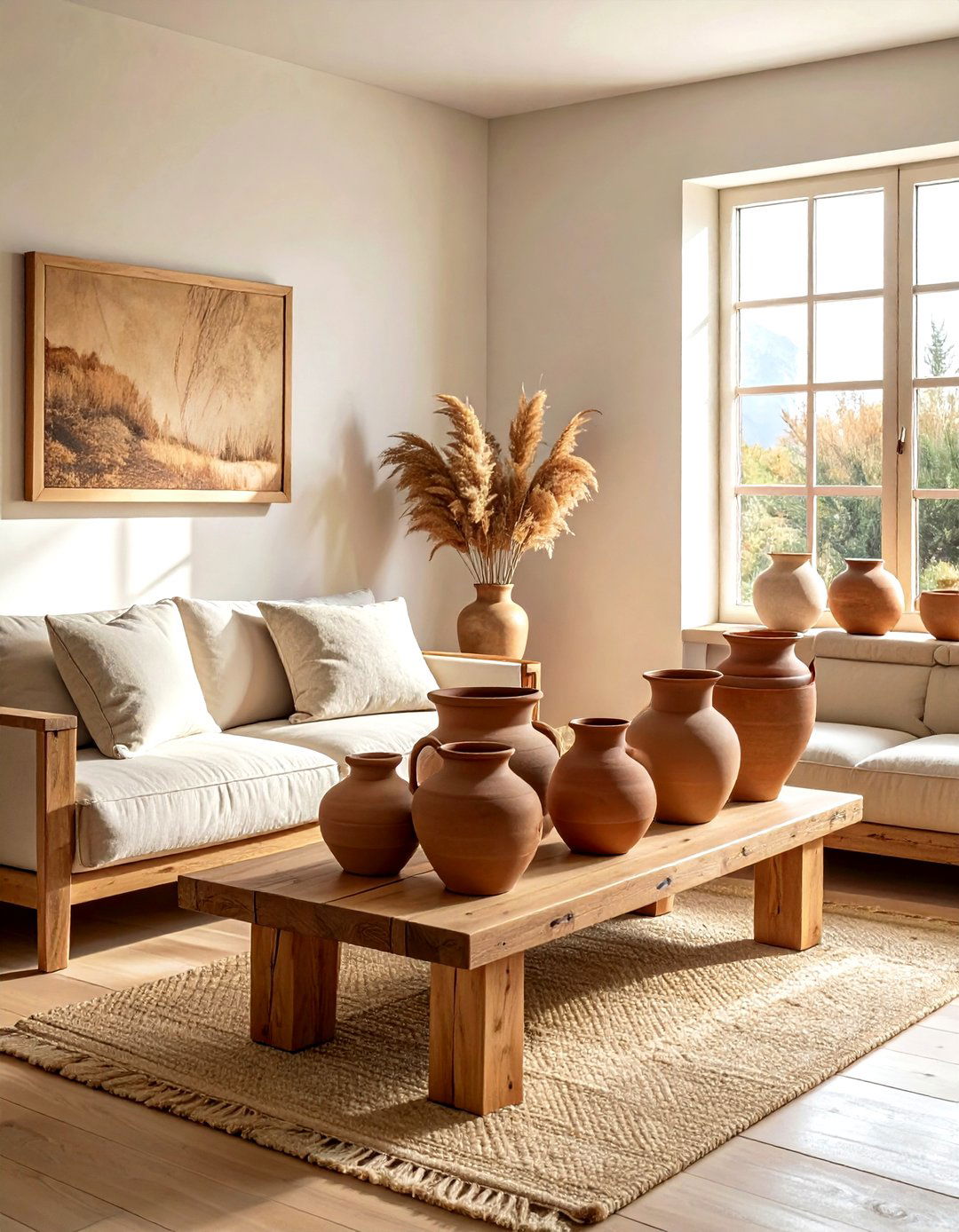 Clay pottery living room - 30 living room texture layering ideas
