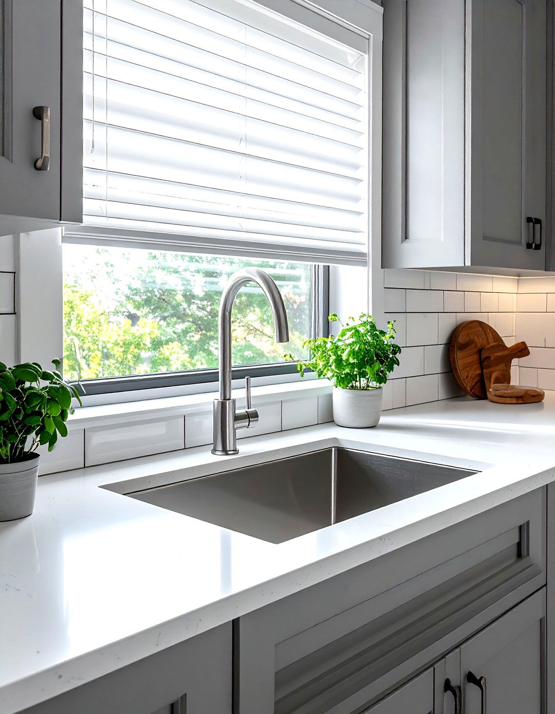 Clean kitchen faux wood blinds - 30 kitchen blinds ideas