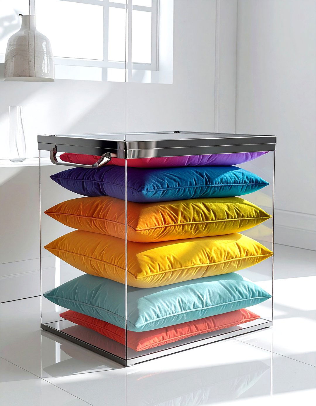 Clear Acrylic Bin - 30 living room pillow storage ideas