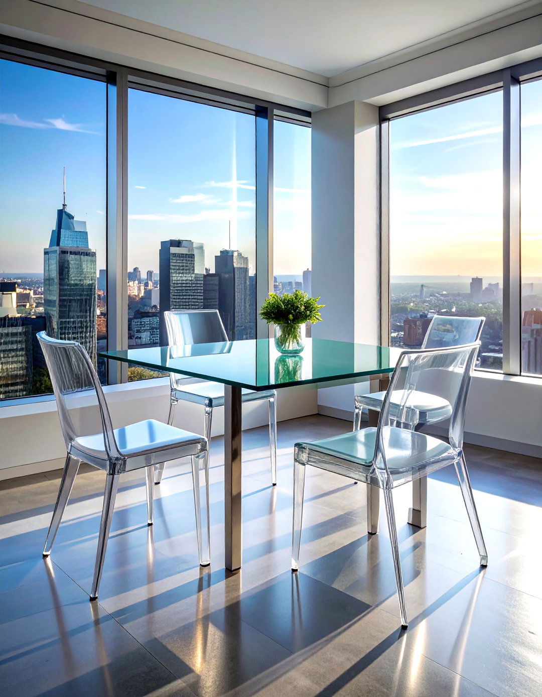 Clear Ghost Chairs - 30 tiny dining room ideas